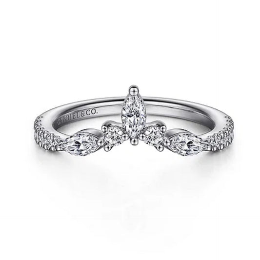 Curved-14K White Gold Diamond Anniversary Band - 0.44 ct