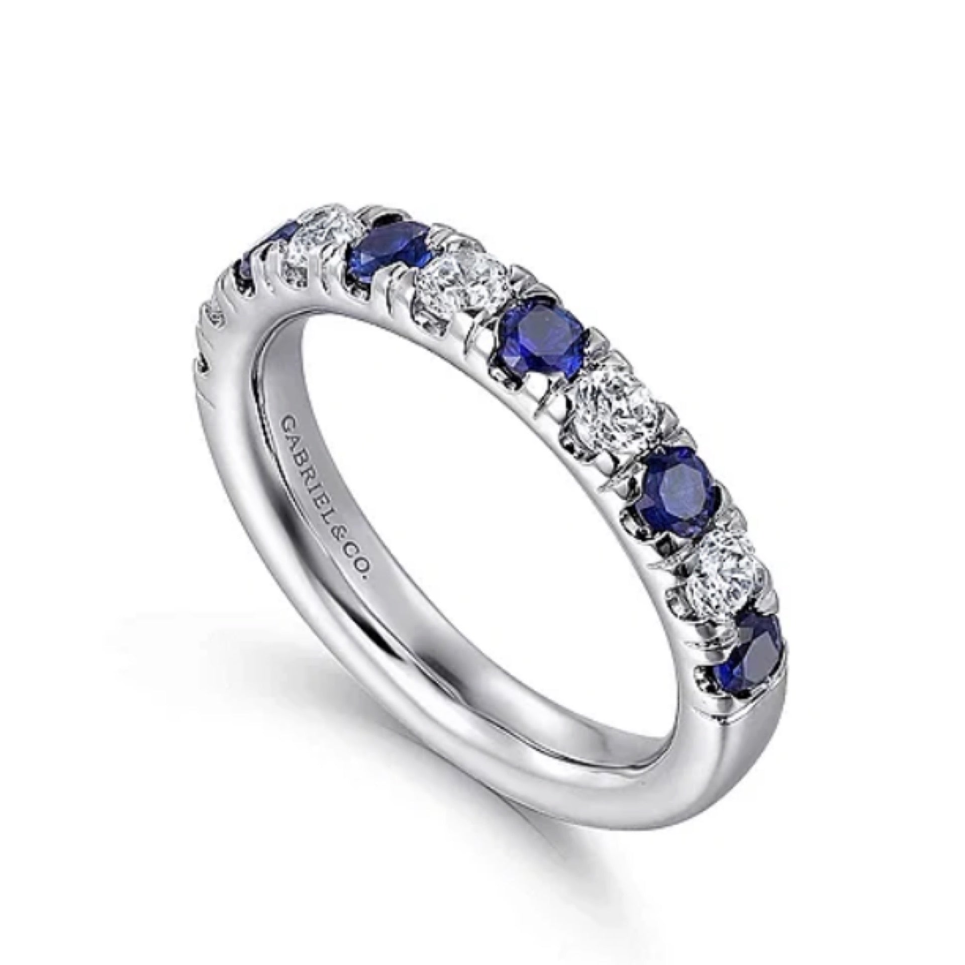 14K White Gold 11 Stone Diamond and Sapphire Anniversary Band - 0.43 ct