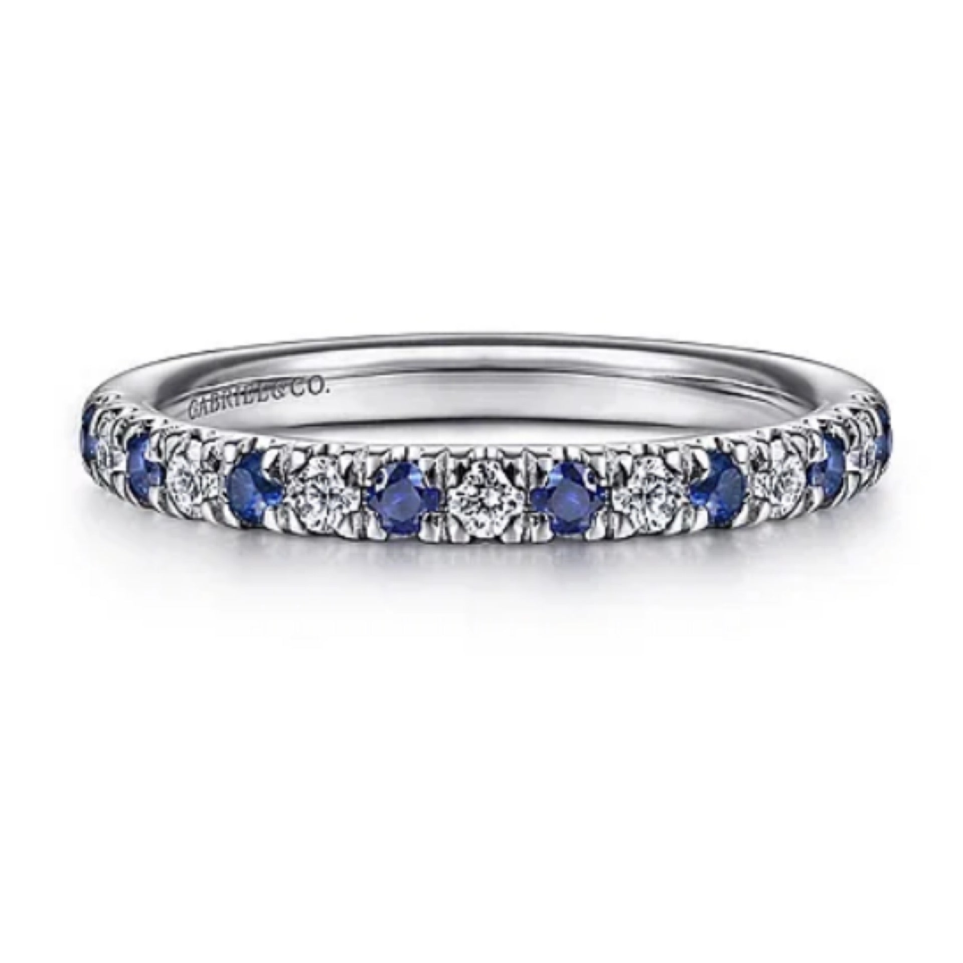 14K White Gold 15 Stone Diamond and Sapphire Anniversary Band - 0.2 ct