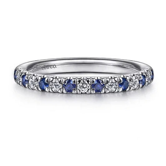 14K White Gold 15 Stone Diamond and Sapphire Anniversary Band - 0.2 ct