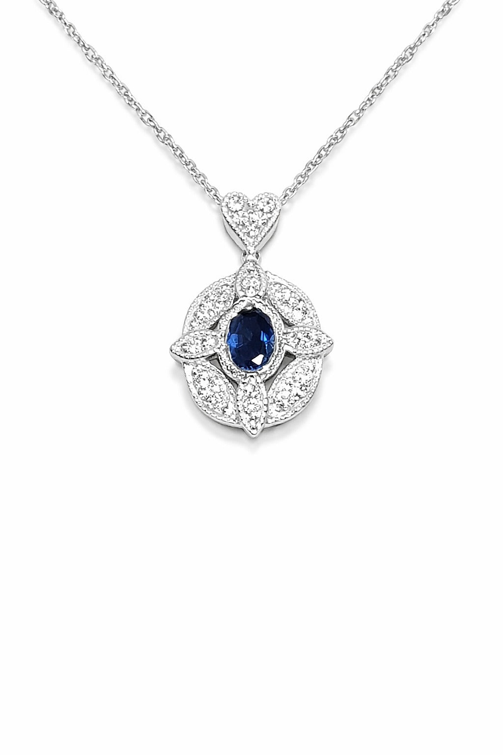 14K White Gold Sapphire and Diamond Pendant