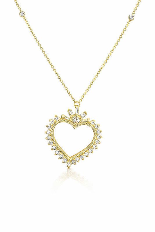 14K Yellow Gold Heart Diamond Station Necklace