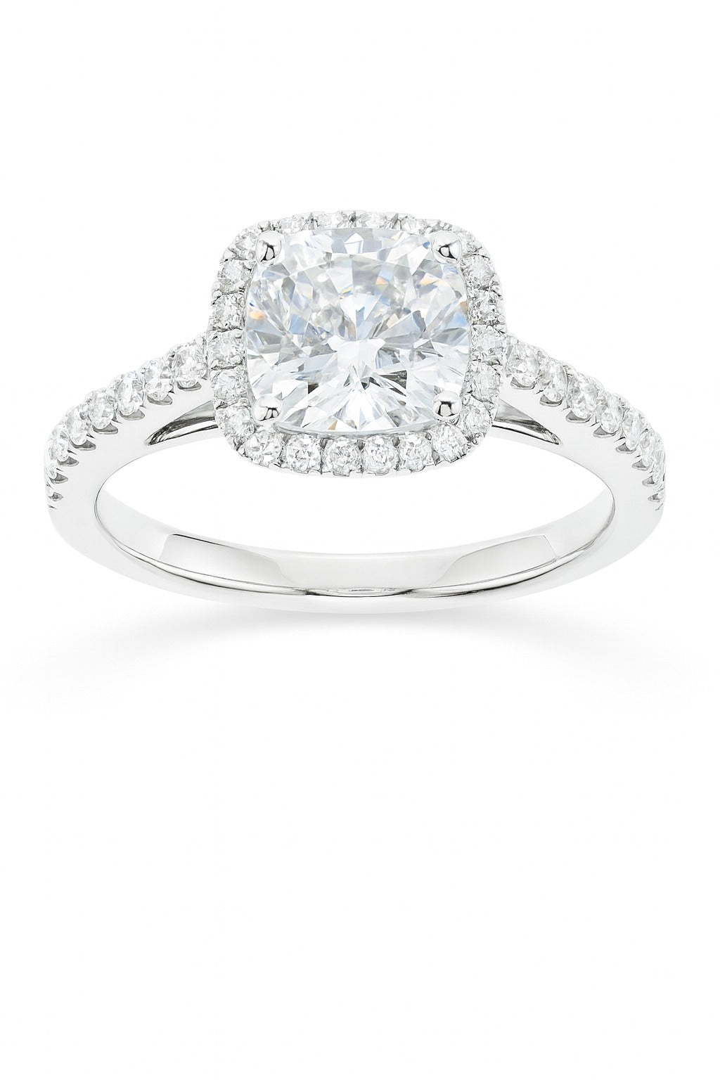 14K White Gold Diamond Halo Engagement Ring, 1.00 ct, 0.35 ct Sides