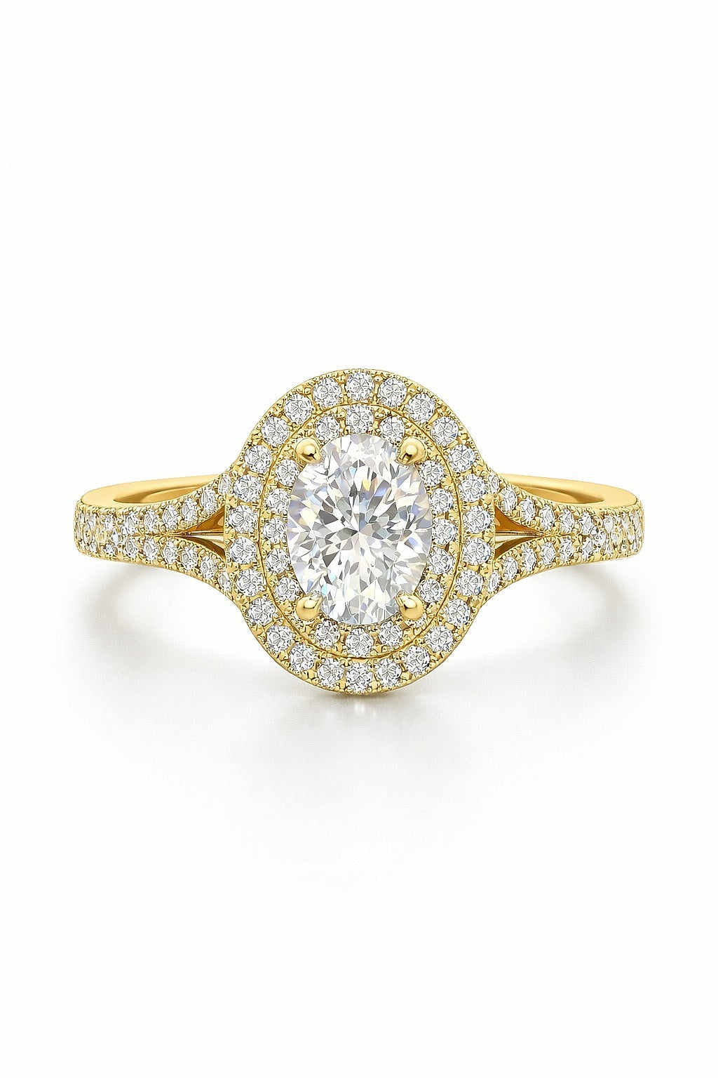 14K Yellow Gold Oval Diamond Triple Halo Engagement Ring, 1.50 ct