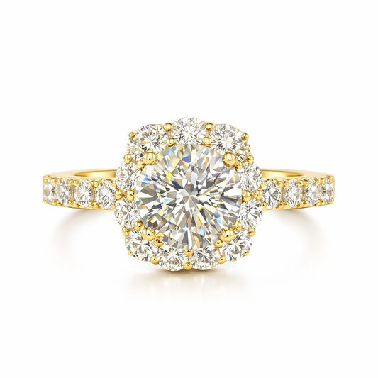 18K Yellow Gold Round Diamond Halo Engagement Ring, 2.00 ct Center