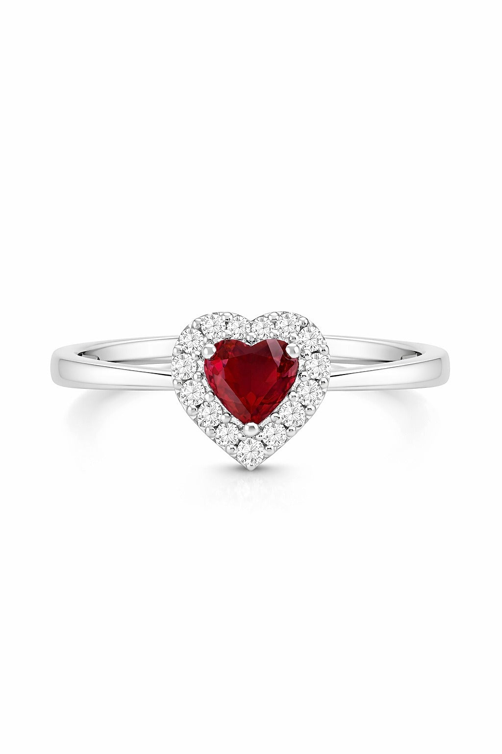14K White Gold Ruby and Round Diamond Ring, 0.73 ct Ruby
