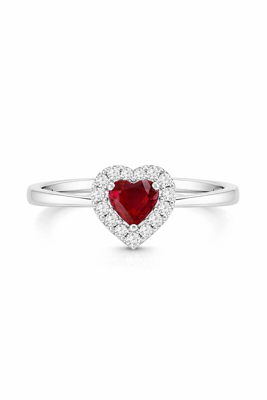 14K White Gold Ruby and Round Diamond Ring, 0.73 ct Ruby