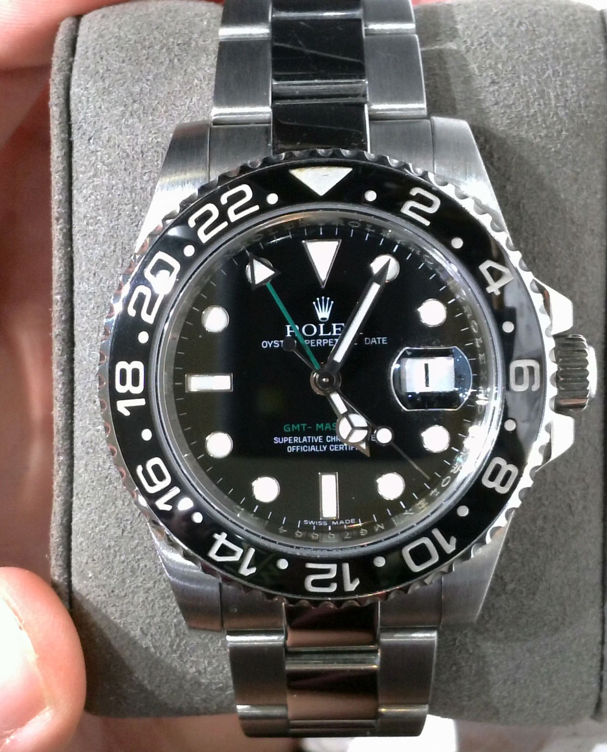 Pre-Owned Rolex GMT-Master II Black Face, Stainless Steel. 116710LN Model Number. Any Box Provided Is Aftermarket