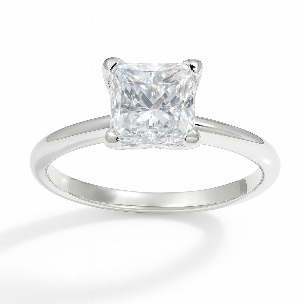 14K White Gold Princess Diamond Solitaire Engagement Ring, 1.02 ct
