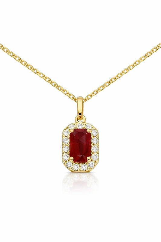 14K Yellow Gold Ruby and Diamond Pendant, 0.92 ct
