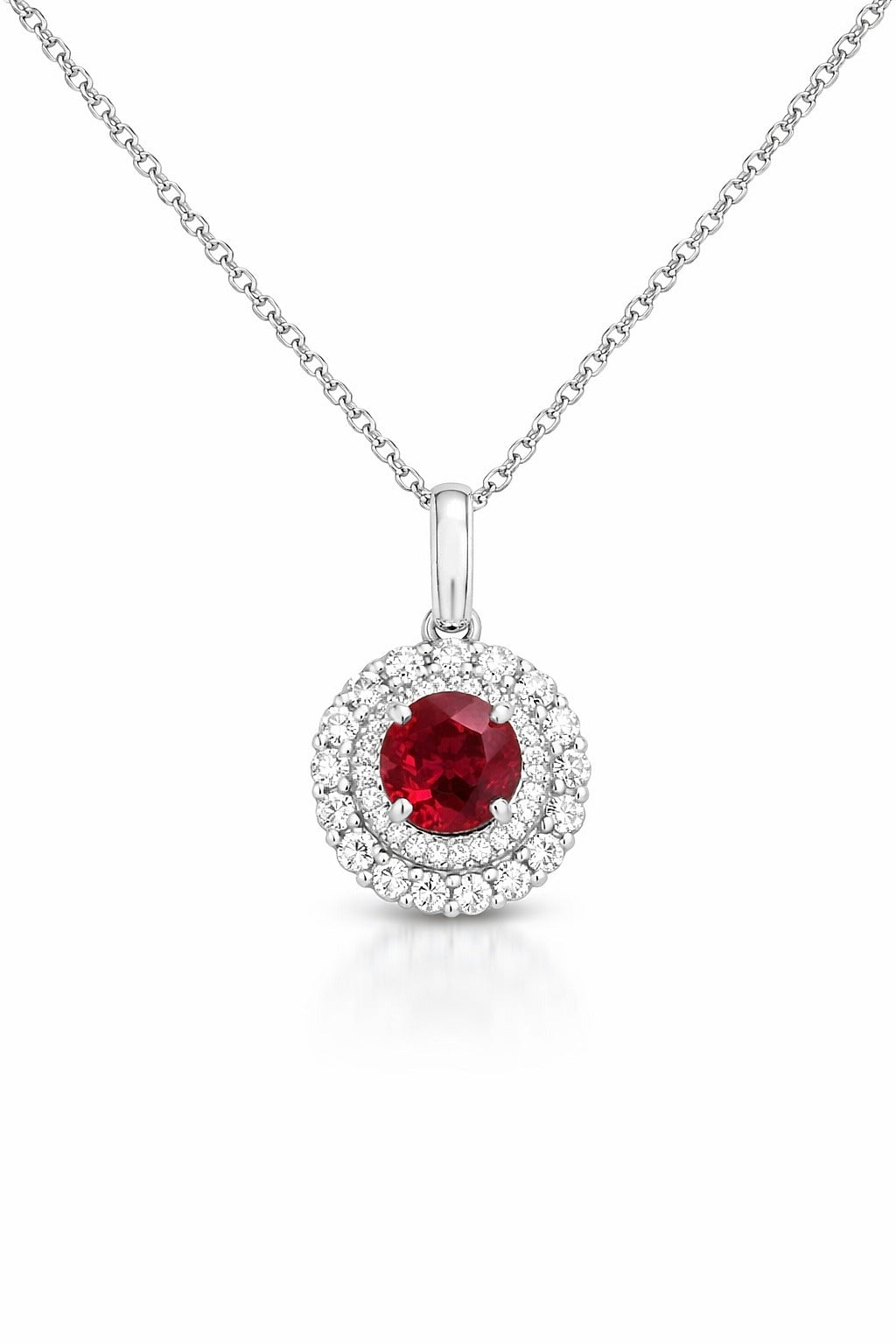 14K White Gold Ruby and Diamond Pendant, 1.56 ct