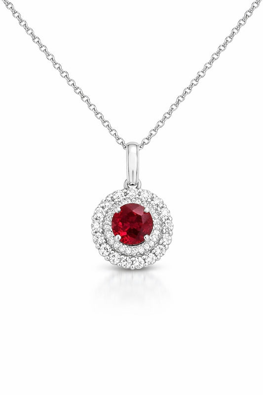 14K White Gold Ruby and Diamond Pendant, 1.56 ct