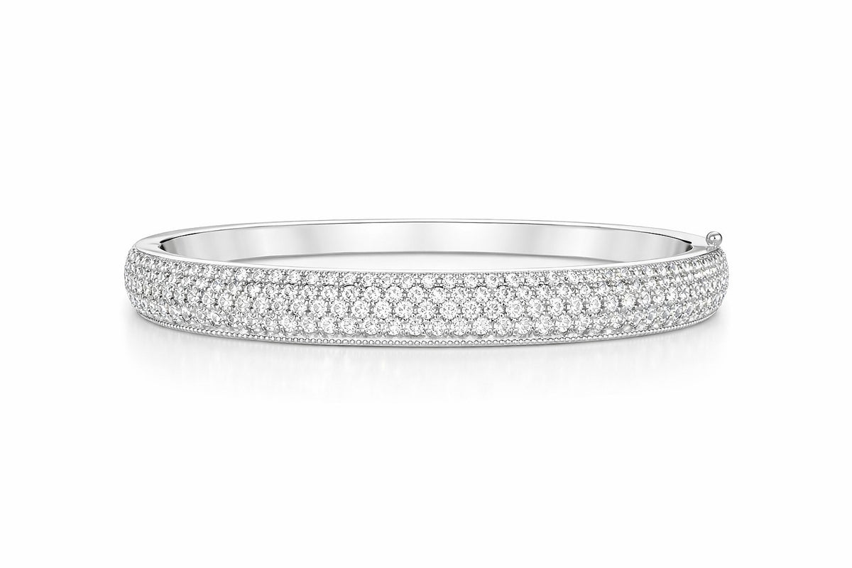 18K White Gold Diamond Bangle Bracelet, 5.30 ct