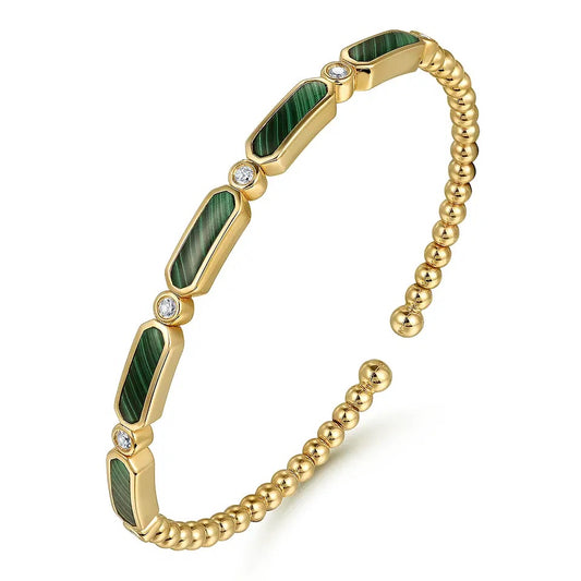 14K Yellow Gold Diamond and Malachite Bujukan Bangle Bracelet