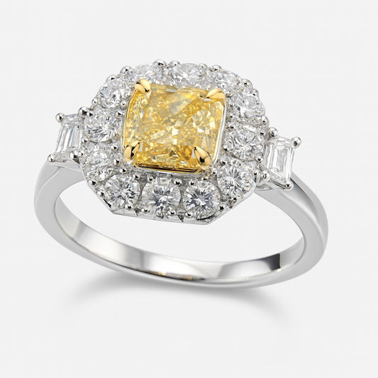 18K Gold and Platinum Yellow Diamond Engagement Ring, 1.89 ctw