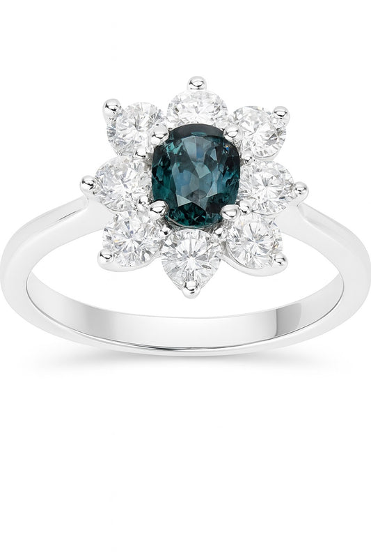 18K White Gold Oval Alexandrite and Diamond Ring, 0.42 ct