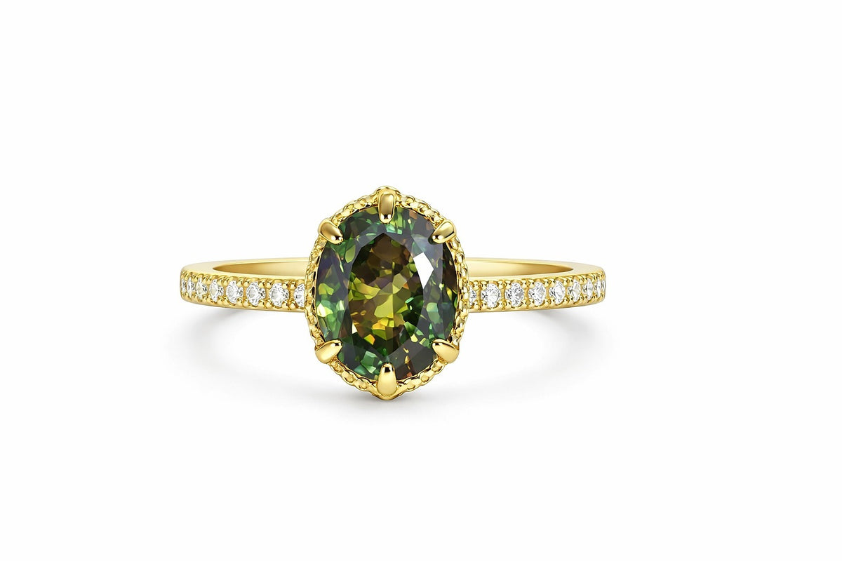 14K Yellow Gold Oval Alexandrite and Diamond Jewelry, 2.27 ct