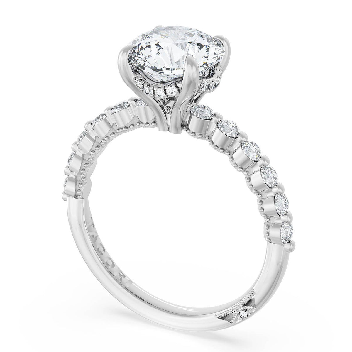 Platinum Round Diamond Semi-Mount Engagement Ring Setting, 0.55 ct