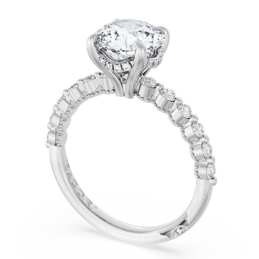 Platinum Round Diamond Semi-Mount Engagement Ring Setting, 0.55 ct