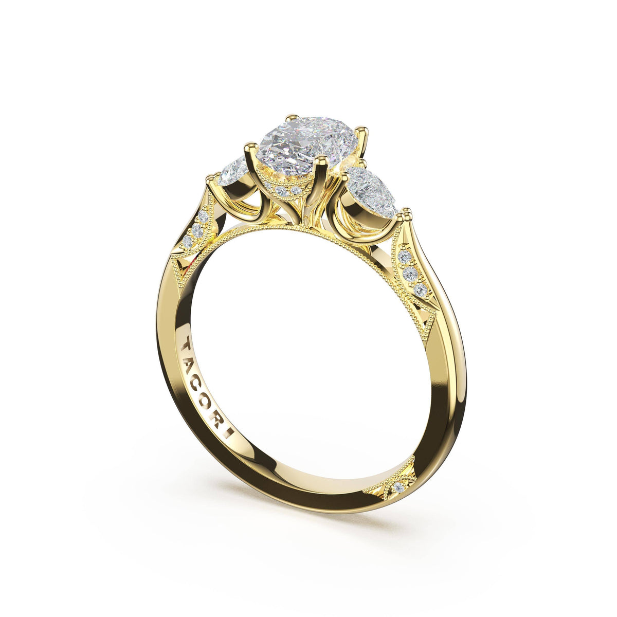 18K Yellow Gold Tacori Pear Diamond Oval Semi-Mount Ring, 0.37 ct