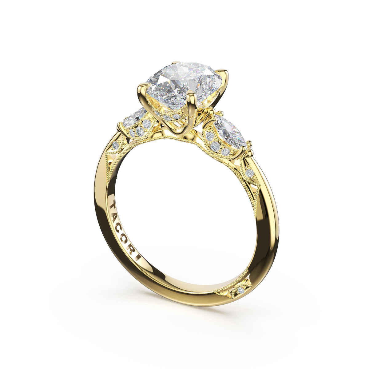 18K Yellow Gold Tacori Marquise Diamond Oval Semi-Mount Ring, 0.41 ct