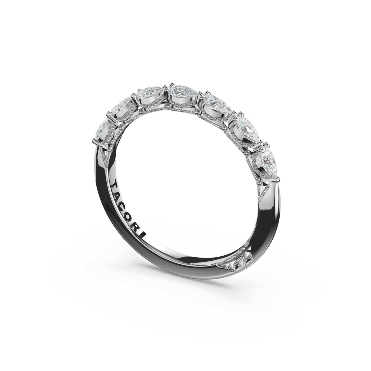 Platinum Pear Diamond Half-Way Band, 0.36 ct
