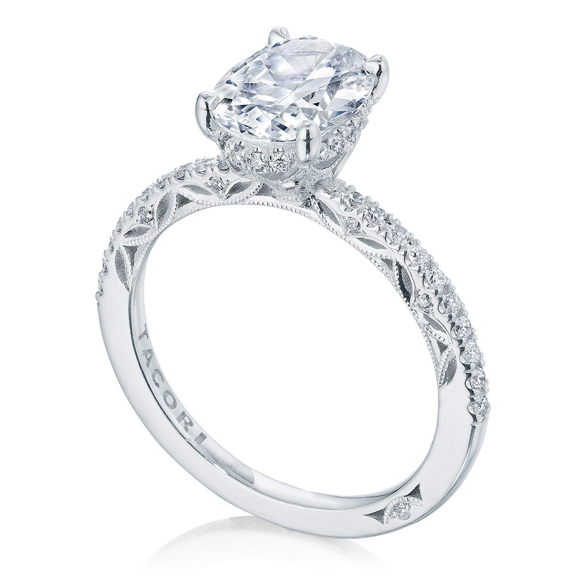 Platinum Diamond Semi-Mount Ring for Oval Center by Tacori, 0.28 ct