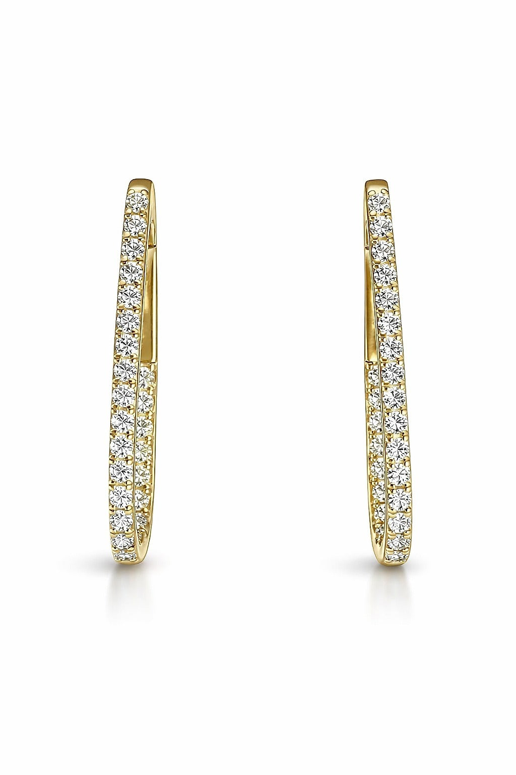 14K Yellow Gold Diamond Paper-Clip In/Out Hoop Earrings, 1.17 ct