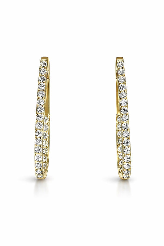 14K Yellow Gold Diamond Paper-Clip In/Out Hoop Earrings, 1.17 ct