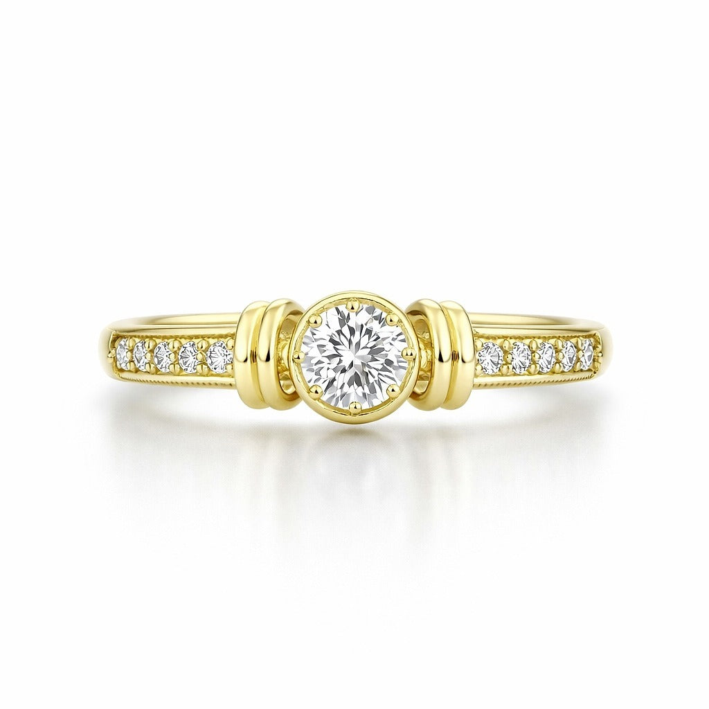 14K Yellow Gold Round Diamond Ring with Diamond Accents, 0.44 ct
