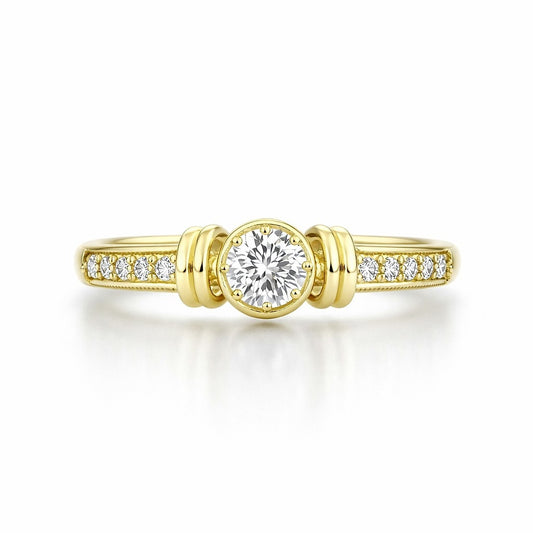 14K Yellow Gold Round Diamond Ring with Diamond Accents, 0.44 ct