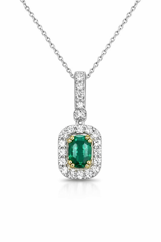18K Yellow Gold Emerald and Diamond Pendant, 0.46 ct