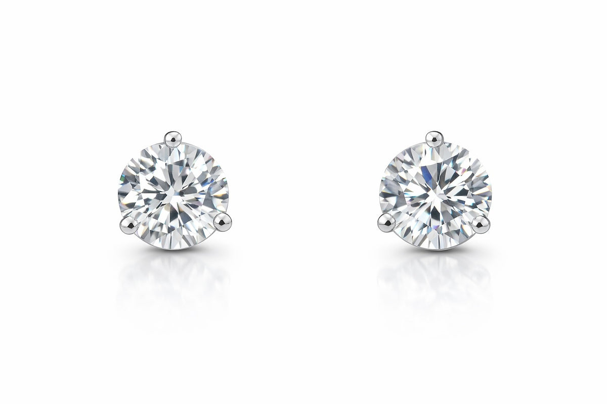 14K White Gold Round Diamond Stud Earrings, 2.04 ct