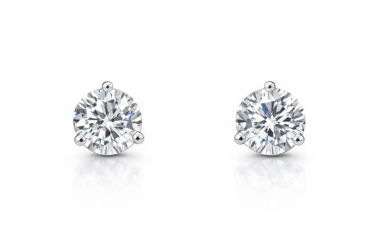14K White Gold Round Diamond Stud Earrings, 2.04 ct