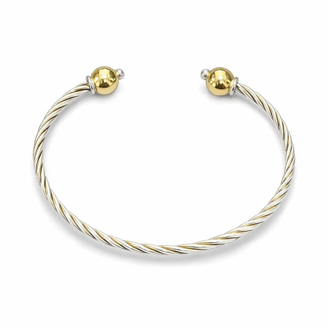 Twisted Cape Cod Style Cuff Bracelet; 14kt Gold Balls, Sterling Silver Base