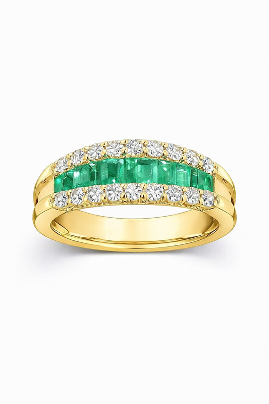 Yellow Gold Emerald and Diamond Ring, 0.72 ct Emerald