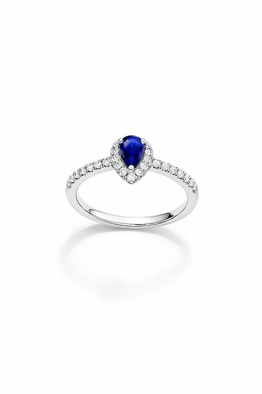 14K White Gold Sapphire and Diamond Ring, 0.50 ct Center