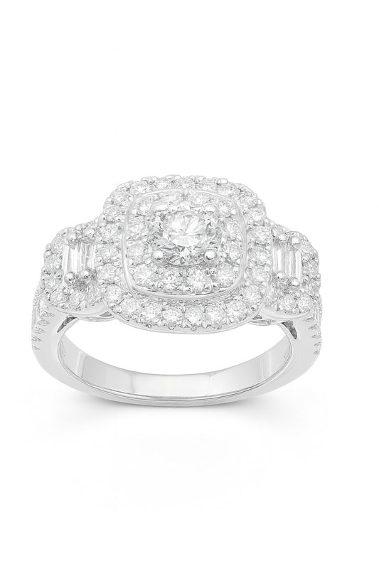 14K White Gold Diamond Cluster Ring, 1.00 ct