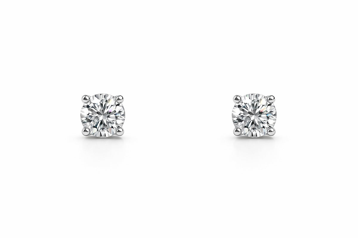 14K White Gold Round Diamond Stud Earrings, 1.04 ct