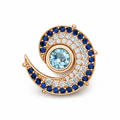 14kt wave charm with pave and blue topaz