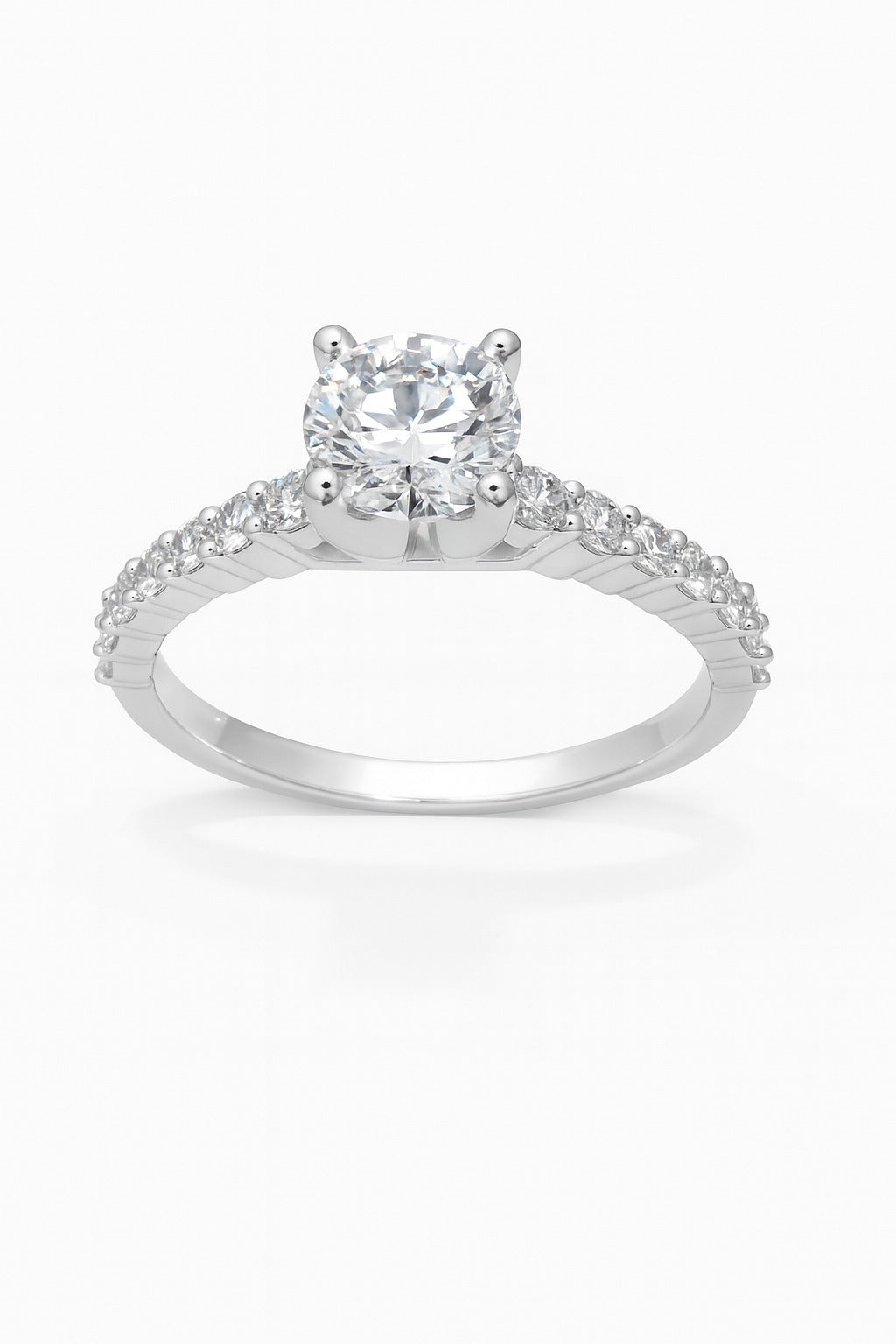 14K White Gold Round Diamond Engagement Ring, 0.72 ct Center