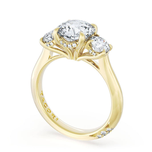 18K Yellow Gold Round Diamond Engagement Ring Setting, 0.81 ct