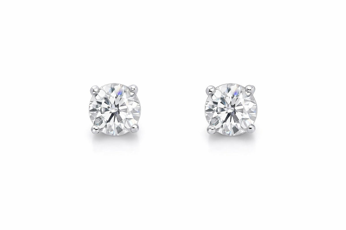 14K White Gold Diamond Stud Earrings, 1.00 ct