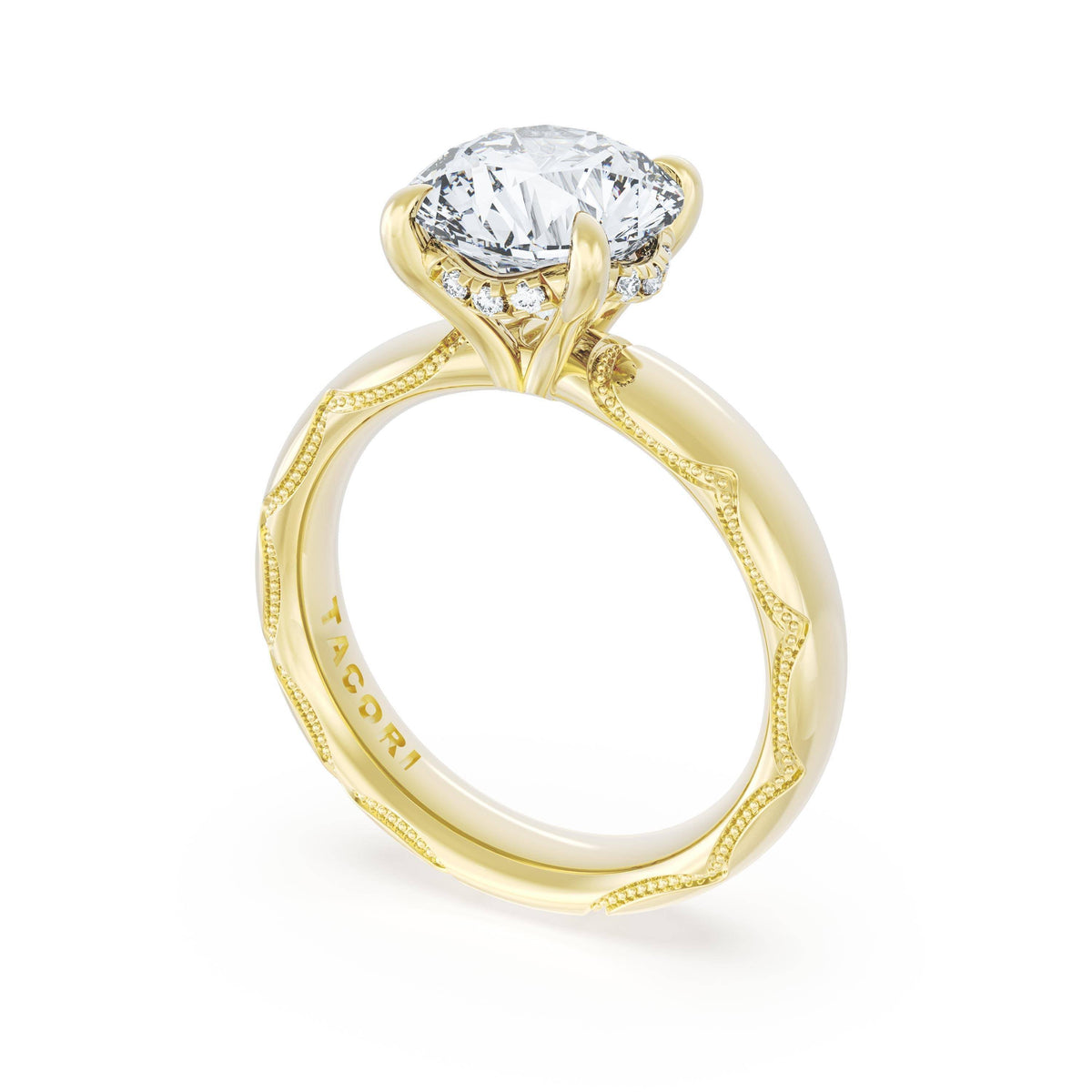 18K Yellow Gold Round Diamond High-Polish Ring Setting, 0.06 ct