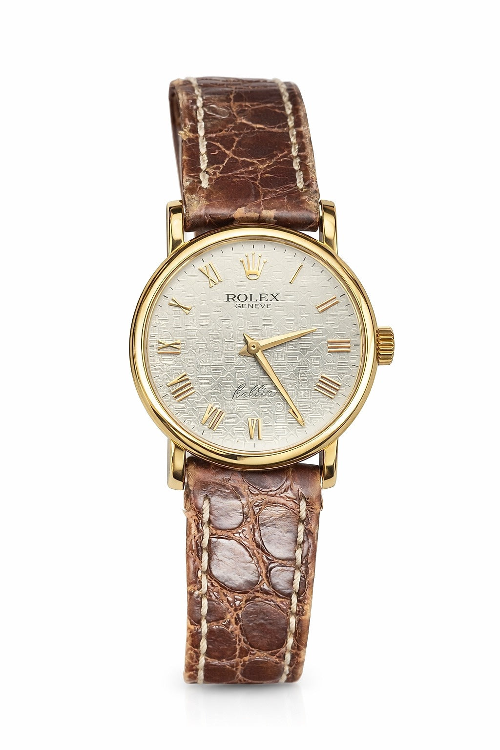 Pre-owned Rolex Cellini 6110 ladies watch with Roman computer dial on brown leather strap