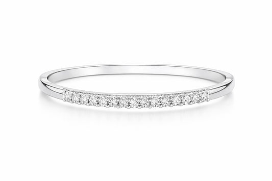 14K White Gold Round Diamond Bangle Bracelet, 1.04 ct