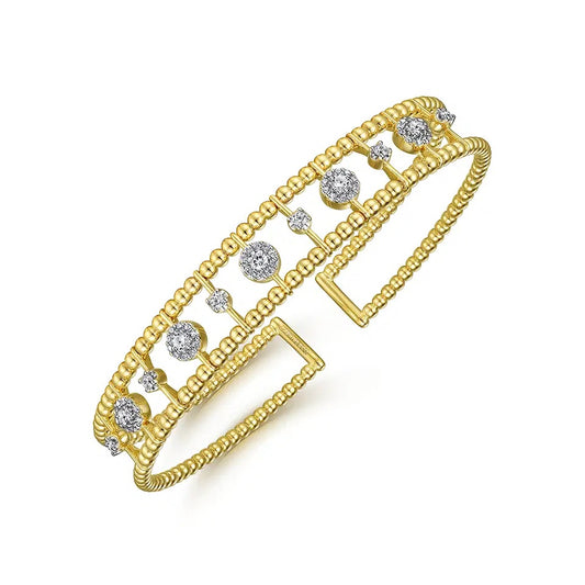 14K Yellow Gold Bujukan Diamond Cluster Cuff Bangle Bracelet