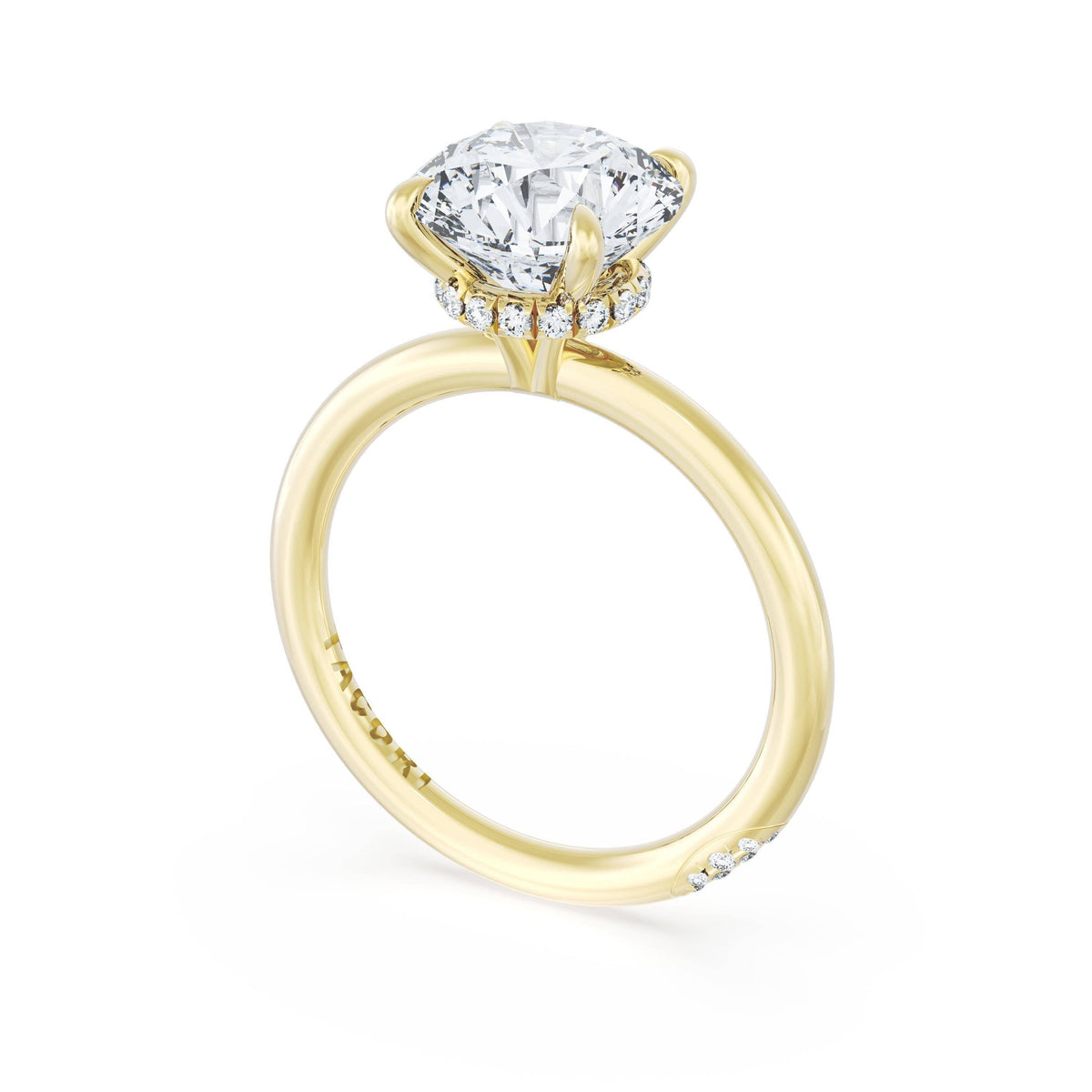 18K Yellow Gold Round Diamond Engagement Ring Setting, 0.12 ct