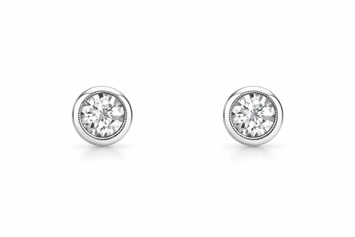 14K Gold Diamond Bezel Stud Earrings, 0.28 ct