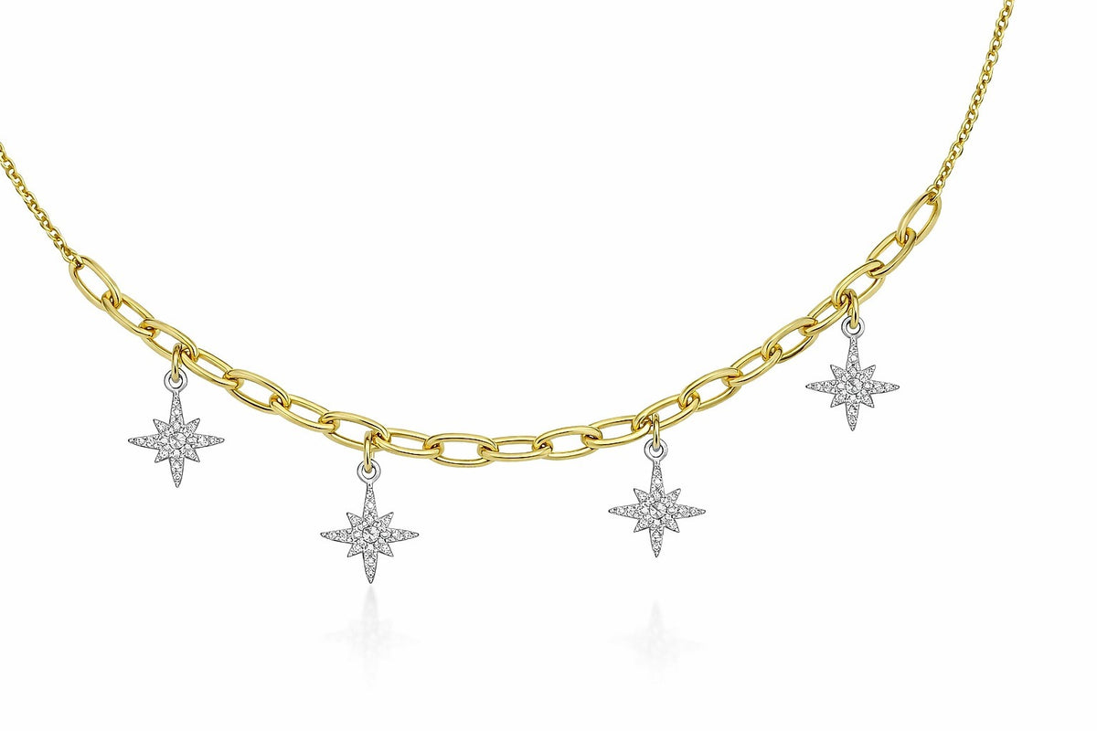 14K Two-Tone Gold Diamond Star Station Necklace, 0.21 ct